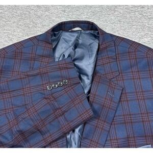 Oak Hill Blazer Mens Size 4XLT Blue Red Plaid Two Button City Business Jacket